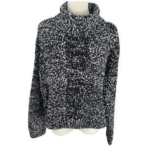 Neely Black White Turtleneck Sweater Cozy Thick Warm Chunky Popcorn Knit Small